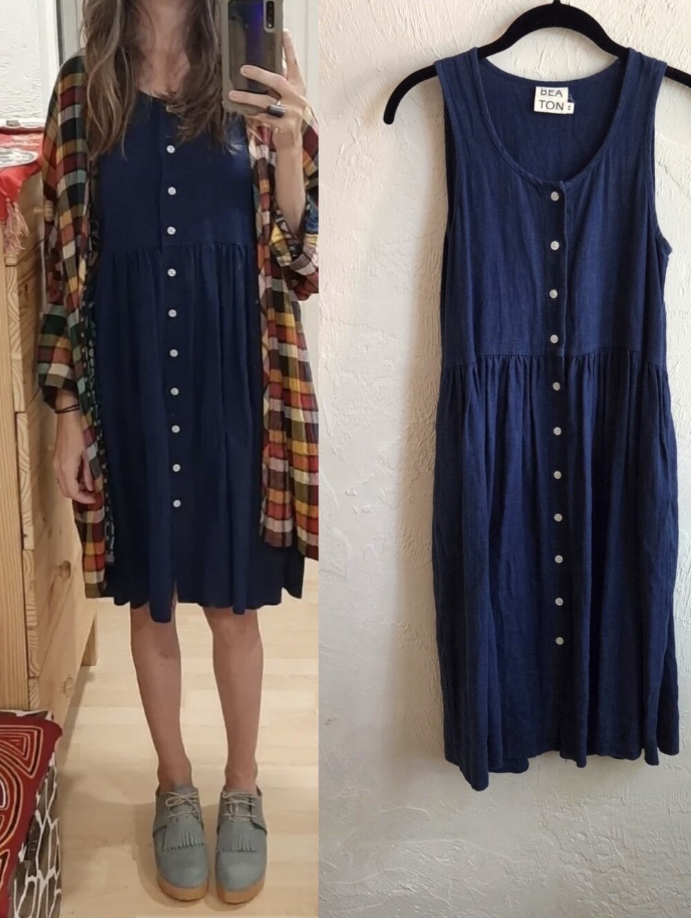 Beaton Linen Gathered Dress In Blueberry XS